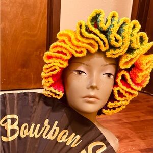 Yellow and Orange Crochet Headpiece with Coral-Like Texture